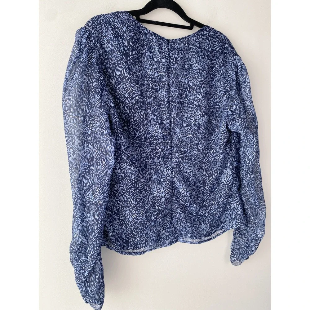Anthropologie Ranna Gill Mylene Ruched Blouse L Navy Sheer Feminine Square Neck‎